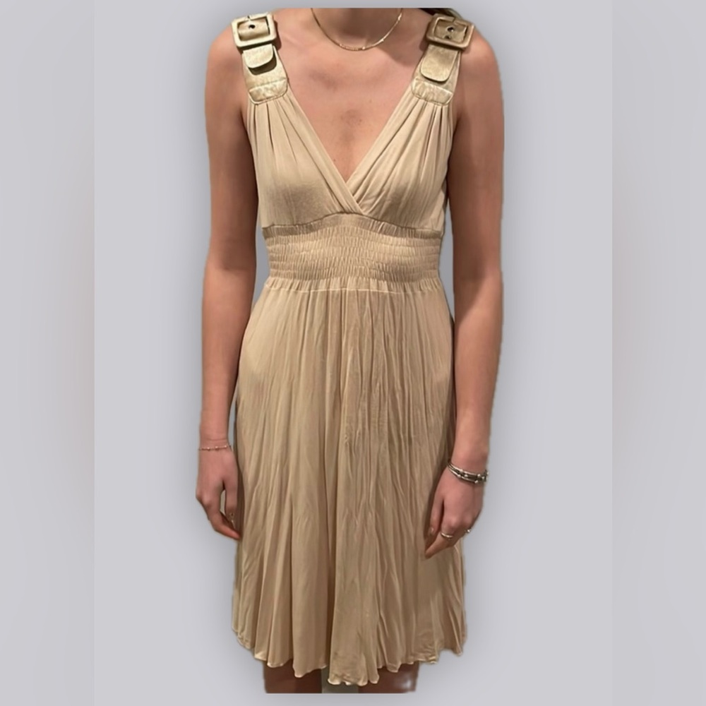 Tan and gold knee length dress